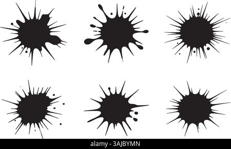 Black Ink Splatter Silhouette Set – Vector Isolated Paint Blots on White Background Stock Vector