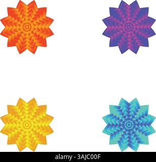 Colorful Glowing Floral Elements on Transparent Background – Abstract Vector Flower Design Stock Vector