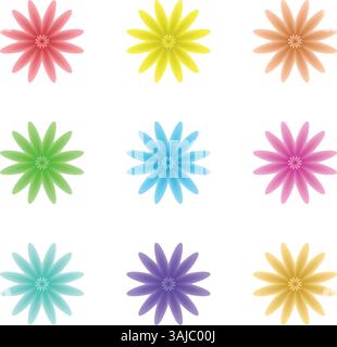 Colorful Glowing Floral Elements on Transparent Background – Abstract Vector Flower Design Stock Vector