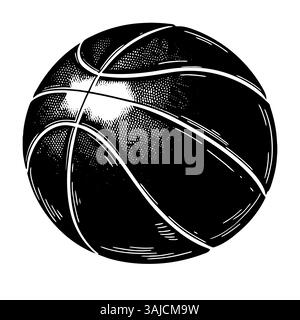 Basketball ball with textured surface and black seams on white background. Concept of sport and competition. Vector illustration . Stock Vector