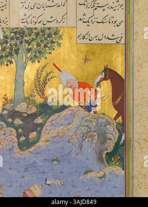 This manuscript illustration depicts the Persian hero Bahram Gur ...