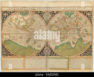 World map, 1595 Mercator atlas. 16th-century Dutch world map, with