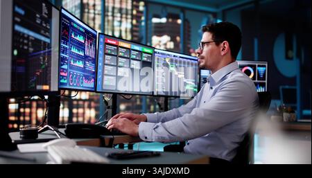 Scrum Project Manager Using Scrum Board Scheduling Software Stock Photo