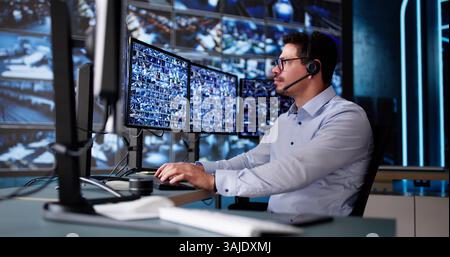 CCTV Security Camera Surveillance Using Multiple Monitors Stock Photo