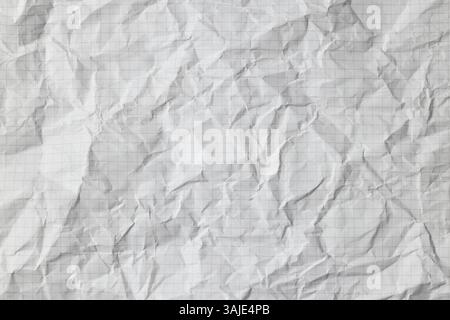 white crumpled wrinkled checkered paper sheet texture background Stock Photo