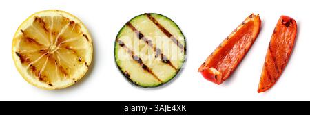 various grilled vegetable slices isolated on white background, top view Stock Photo
