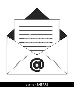 Open envelope with email document doodle linear object Stock Vector