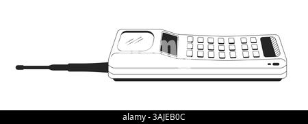 Retro brick mobile phone 2D line object Stock Vector