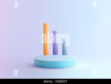 3d cylinders bar graph on a light blue circular platform, representing business data analytics and financial growth. Modern infographic design for pre Stock Vector
