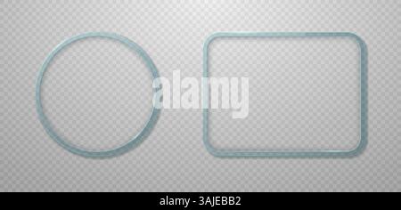 Glass transparent frames of different shapes with shadows and glitter. Vector 3D illustration. Stock Vector