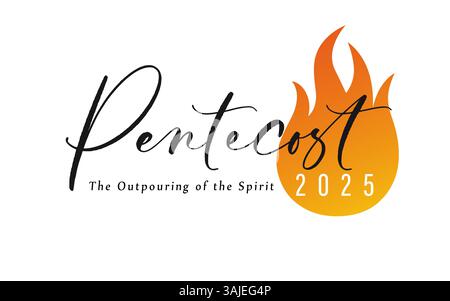 Pentecost Sunday 2025 creative logo design. The Outpouring of the Spirit - typography concept with flame and text for web banner design. Vector card Stock Vector