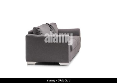 Side shot of a cozy grey sofa isolated on white background Stock Photo