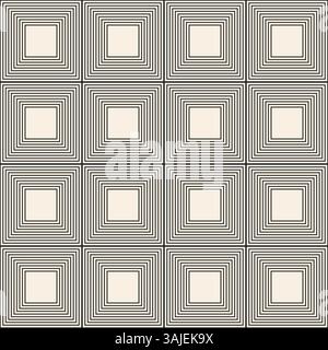 Thin lines squares seamless pattern. Black beige simple geometric background Stock Vector