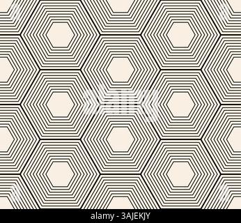 Thin lines hexagon seamless pattern. Black beige beehive background. Honeycomb, beehive cells. Bee honey shapes. Vector geometric hexagons of seamless Stock Vector