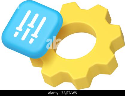 Settings panel option configuration productivity optimization 3d icon realistic vector illustration. Cogwheel equalizer parameter customization produc Stock Vector