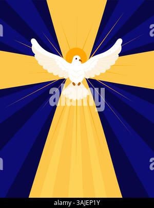 Pentecost Holy Spirit Dove Banner. Catholics or Christians Religious Culture Holiday. Vertical Poster for Biblical Series. Vector Illustration Stock Vector