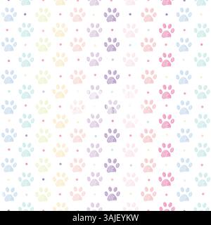 Pastel colored pattern with doodle paw prints. Seamless fabric design pattern Stock Vector