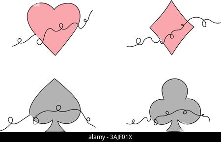 Playing Card Symbols Line Drawing Stock Vector