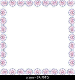 Square border frame with flourish decoration. Onion flower pink purple flowers. Cute empty frame box. Hand drawn vector illustration isolated on white Stock Vector
