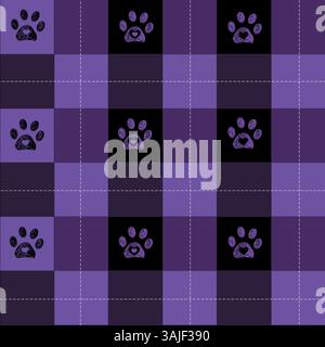 Purple and black hearts pattern with paw print Stock Vector