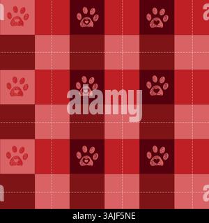 Christmas hearts pattern with paw prints plaid pattern Stock Vector