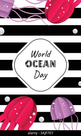 World ocean day banner with paper cut quote, vibrant marine life and ...