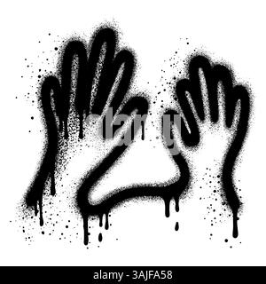 raising hand icon emoji sticker in graffiti style with black spray paint. Stock Vector