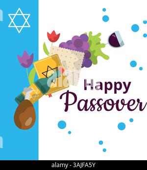 Happy Passover Illustration with Wine, Matzah and Pesach Jewish Holiday ...