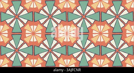 Retro style geometric pattern featuring triangular and circular elements in earthy tones. Stock Vector