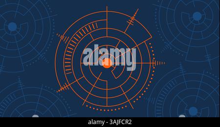 Futuristic circular radar interface with an orange central focus: Stock Vector