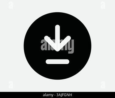 Download round icon sign symbol Down Load Button Black White Graphic Illustration Artwork Storage Data cloud archive vector pointer point arrowhead Stock Vector