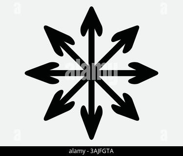 Eight Arrows Radial Circle Icon Arrowhead Point Pointer Direction Navigation Round Circular Expand Expansion 8 Navigate Zoom In Out Burst Wide Vector Stock Vector