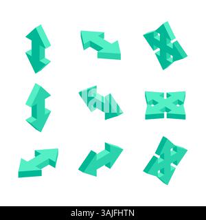 isometric set of arrows, in color on a white background, pointers for infographics and design Stock Vector