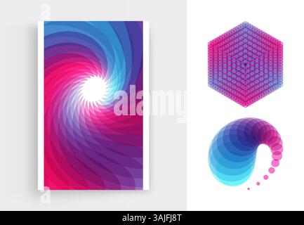 Geometrical background with trendy gradients. Abstract emblem. Design element for banner, placard, poster or flyer. 3d vector illustration for mobile Stock Vector