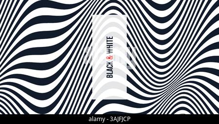 Wavy pattern with optical illusion. Black and white design. Abstract striped background. 3d vector illustration. Stock Vector