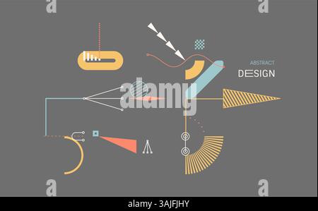 Modern art composition with simple geometric shapes and forms. Memphis design. Cover design template for layout of the science brochure, presentation, Stock Vector