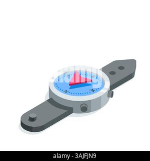 isometric vector smart watch and arrow on the screen, in color on a white background, navigator application or compass Stock Vector