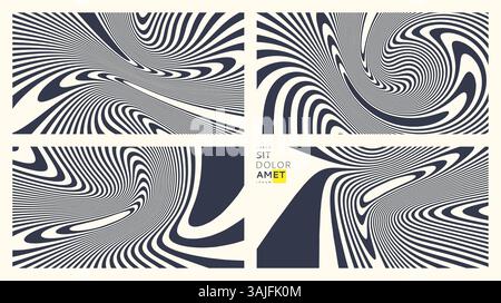 Black and white swirl background. Pattern with whirlpool movement optical illusion. Psychedelic stripes. 3d vector illustration for brochure, magazine Stock Vector
