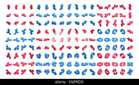 isometric set of arrows, in color on a white background, pointers for infographics and design Stock Vector
