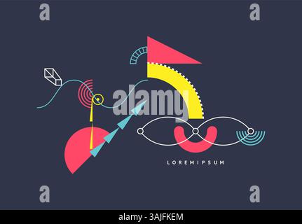 Modern art composition with simple geometric shapes and forms. Memphis design. Cover design template for presentation, poster, cover, magazine, leafle Stock Vector