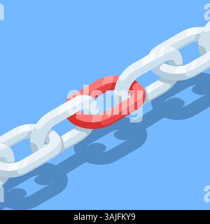isometric chain links, in color on a blue background, strong connection or important pinned link Stock Vector