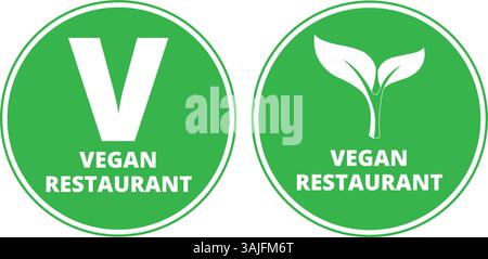 Green vegan restaurant signs on a white background with copy space Stock Vector