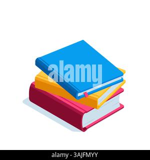 isometric stack of books, in color on a white background, school textbooks or library books Stock Vector