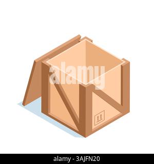 isometric open box for transporting cargo, in color on a white background, protected or reinforced box Stock Vector