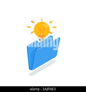 isometric vector light bulb over an open folder, in color on a white background, business folder for documentation or idea Stock Vector