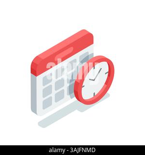 isometric vector calendar and clock, in color on a white background, management and business timing or deadline Stock Vector