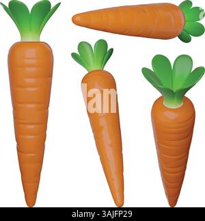 set of isolated 3d carrots. easter carrot Stock Vector