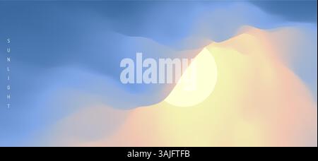 Sky with sun in the clouds. Nature background. Modern pattern. 3d vector Illustration. Stock Vector