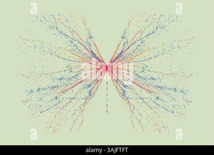 Point explode. Array with dynamic emitted particles. 3d technology style. Abstract background. Vector illustration. Stock Vector