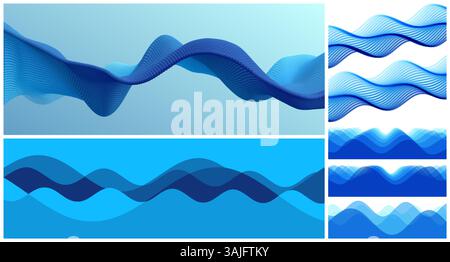A water wave formed by many spheres or made of many overlapping stripes. Natural background with dynamic effect of moving waves. Abstract seascape of Stock Vector